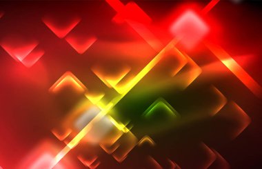 Siyah Neon parlak ışık hatları, techno modern şablon