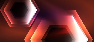 Parlak altıgen Neon şablonu. Fütüristik dijital teknoloji konsepti. Vektör soyut grafik tasarım.