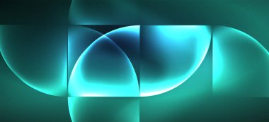 Aydınlık arka planda modern tarzda renkli mavi neon şekil yuvarlak üçgen. Karanlık alan, fütüristik teknoloji şablonu. Parlak mavi neon efekti.