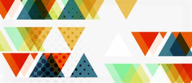 Beyaz arka plan üzerinde çok renkli mozaik üçgen geometrik tasarımlı afiş. Soyut doku. Vektör illüstrasyon tasarım şablonu.