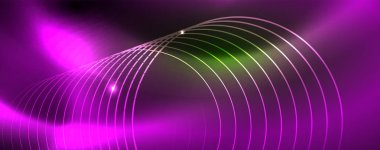 Techno parlayan arka plan, Neon ışık efektleri ve basit formları ile futuristik karanlık şablon, vektör