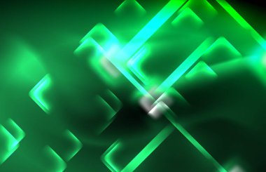 Bulanık efektler ile koyu arka planda Neon kare ve hat ışıkları