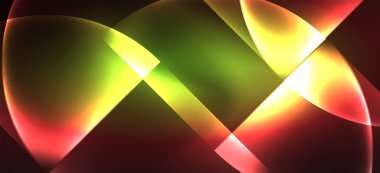 Dinamik çizgiler ve şekiller, cam neon parlayan etkisi. Modern Neon parlaklık geometrik şekiller, herhangi bir amaçla büyük tasarım