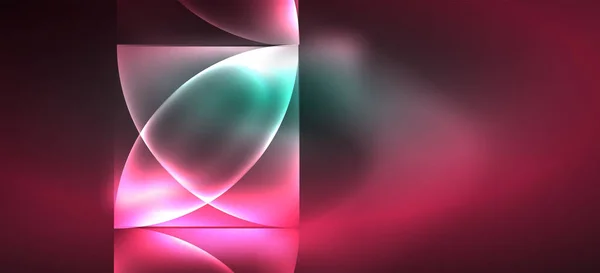 テクノ輝くガラス幾何学的形状ベクトル背景、ネオン光効果とシンプルなフォームを持つ未来的な暗いテンプレート — ストックベクタ