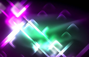 Bulanık efektler ile koyu arka planda Neon kare ve hat ışıkları
