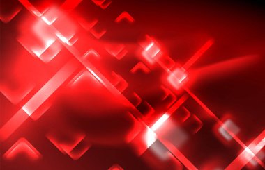 Neon parlayan techno hatları, yüksek teknoloji fütüristik arka plan şablonu kare şekilleri ile