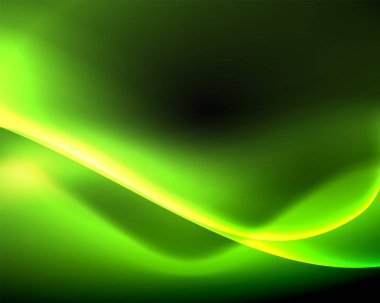Parlak neon ışık hareket dalgaları ile karanlık alan. Soyut konsept grafik elemanı. Vektör Neon arka plan. Teknoloji arka planı