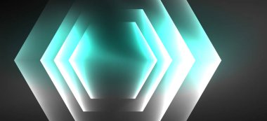 Neon renk altıgen şekiller, siyah arka planda çizgiler. Web zemin tasarımı için modern şablon. Soyut geometrik çerçeve