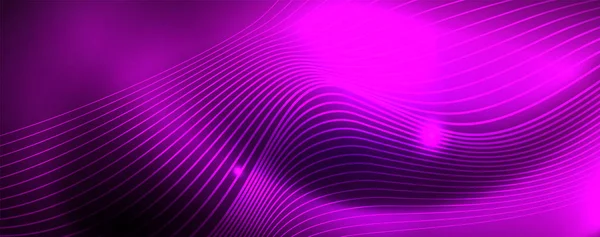 Linhas de onda vetorial de néon fundo abstrato, design techno futurista mágico —  Vetores de Stock