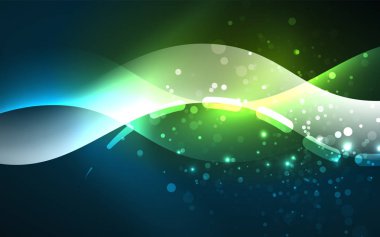 Neon ışık parlayan etkisi. Modern mavi parlak neon dalga hattı. Afiş, poster şablonu. Glow girdap ışık efekti. Mavi soyut arka plan.