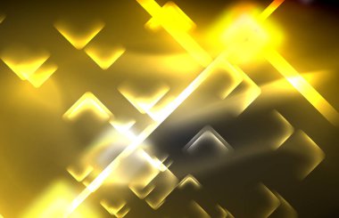 Bulanık efektler ile koyu arka planda Neon kare ve hat ışıkları