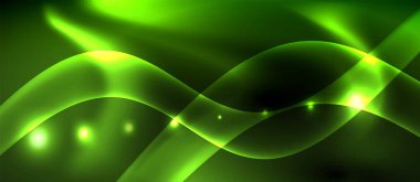 Neon renk dalgaları ile koyu arka plan, vektör şablonu