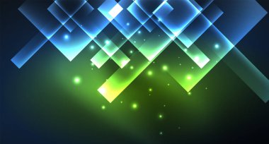 Neon parlayan tekno kare dikdörtgen çizgiler, mavi hi-tech fütüristik soyut arka plan