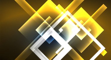 Neon parlayan tekno kare dikdörtgen çizgiler, mavi hi-tech fütüristik soyut arka plan
