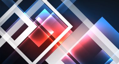Neon parlayan tekno kare dikdörtgen çizgiler, mavi hi-tech fütüristik soyut arka plan