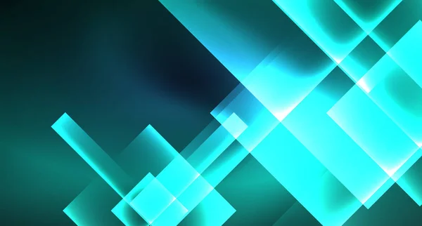ネオン輝くテクノ正方形の長方形のライン、青いハイテク未来的な抽象的な背景 — ストックベクタ
