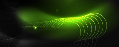 Parlak neon techno şablonu. Neon hatları arka plan, 80s tarzı lazer ışınları