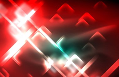 Bulanık efektler ile koyu arka planda Neon kare ve hat ışıkları