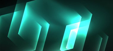 Parlak altıgen Neon şablonu. Fütüristik dijital teknoloji konsepti. Vektör soyut grafik tasarım.