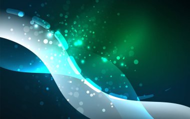 Neon ışık parlayan etkisi. Modern mavi parlak neon dalga hattı. Afiş, poster şablonu. Glow girdap ışık efekti. Mavi soyut arka plan.