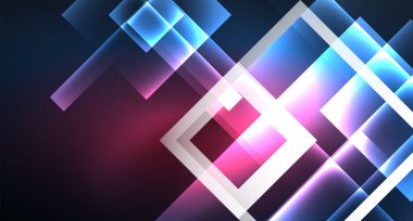 Neon parlayan tekno kare dikdörtgen çizgiler, mavi hi-tech fütüristik soyut arka plan