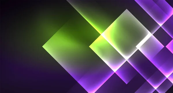 霓虹灯闪亮的彩色方块在黑色，现代模板 — 图库矢量图片