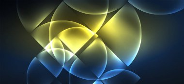 Aydınlık arka planda modern tarzda renkli mavi neon şekil yuvarlak üçgen. Karanlık alan, fütüristik teknoloji şablonu. Parlak mavi neon efekti.