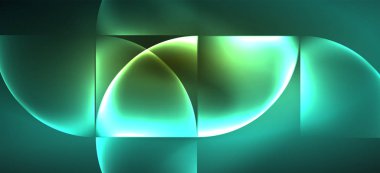 Techno parlayan cam geometrik şekiller vektör arka plan, Neon ışık efektleri ve basit formları ile futuristik karanlık şablon