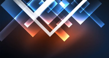 Neon parlayan tekno kare dikdörtgen çizgiler, mavi hi-tech fütüristik soyut arka plan