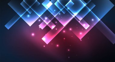 Neon parlayan tekno kare dikdörtgen çizgiler, mavi hi-tech fütüristik soyut arka plan