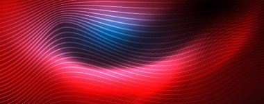 Mavi Neon renkli ışık arka planda pürüzsüz dalga hatları. Karanlık, parlak hareket, sihirli uzay ışık üzerinde parlayan soyut dalga