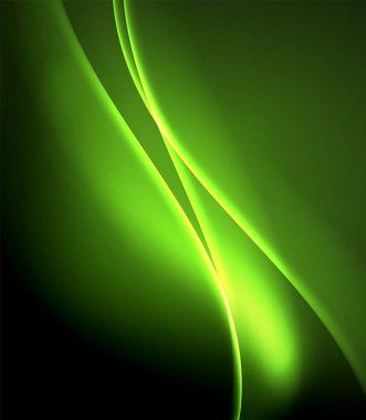 Parlak neon ışık hareket dalgaları ile karanlık alan. Soyut konsept grafik elemanı. Vektör Neon arka plan. Teknoloji arka planı