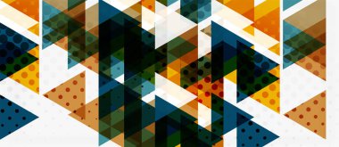 Beyaz arka plan üzerinde çok renkli mozaik üçgen geometrik tasarımlı afiş. Soyut doku. Vektör illüstrasyon tasarım şablonu.