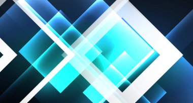 Neon parlayan tekno kare dikdörtgen çizgiler, mavi hi-tech fütüristik soyut arka plan
