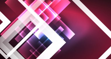 Neon parlayan tekno kare dikdörtgen çizgiler, mavi hi-tech fütüristik soyut arka plan