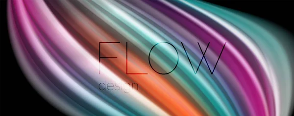 Linhas de onda abstratas listras de cor estilo arco-íris fluido no fundo preto. Ilustração artística para apresentação, papel de parede app, banner ou cartaz —  Vetores de Stock