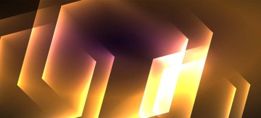 Parlak altıgen Neon şablonu. Fütüristik dijital teknoloji konsepti. Vektör soyut grafik tasarım.