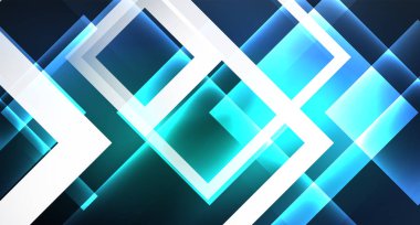 Neon parlayan tekno kare dikdörtgen çizgiler, mavi hi-tech fütüristik soyut arka plan
