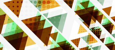 Beyaz arka plan üzerinde çok renkli mozaik üçgen geometrik tasarımlı afiş. Soyut doku. Vektör illüstrasyon tasarım şablonu.