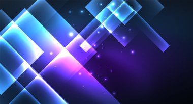 Neon parlayan tekno kare dikdörtgen çizgiler, mavi hi-tech fütüristik soyut arka plan