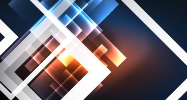 Neon parlayan tekno kare dikdörtgen çizgiler, mavi hi-tech fütüristik soyut arka plan