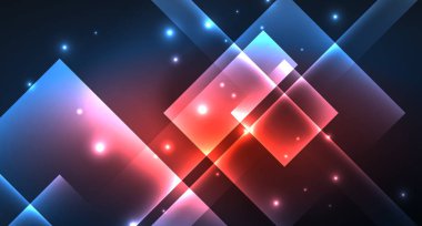 Neon parlayan tekno kare dikdörtgen çizgiler, mavi hi-tech fütüristik soyut arka plan