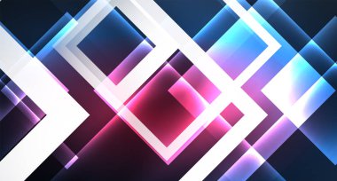 Neon parlayan tekno kare dikdörtgen çizgiler, mavi hi-tech fütüristik soyut arka plan