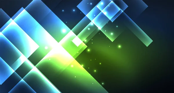 Φωτεινές σειρές ορθογώνιου τετραγώνου από νέον, Γαλάζιες υψηλής τεχνολογίας, φουτουριστική αφηρημένη φόντο — Διανυσματικό Αρχείο