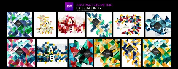 Mega set van geometrische abstracte achtergronden met lage poly ontwerpen, mozaïek sjablonen, driehoek Wallpapers — Stockvector