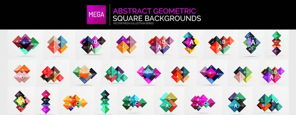 Mega set of square shapes geometric abstract backgrounds for infographic banners. Glossy rectangles or blocks overlapping, flying and repeating compositions
