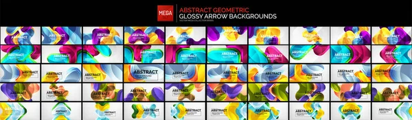 Mega set of glossy arrow shape design backgrounds. Techno futuristic templates in one large collection of wallpapers — Stock Vector