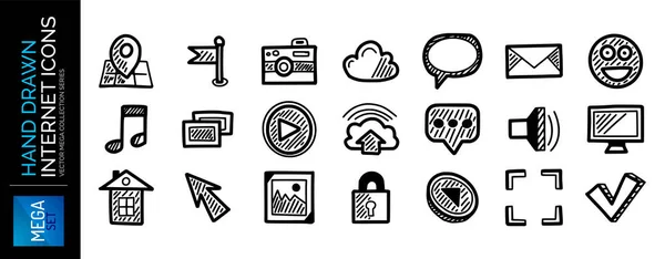 Set of hand drawn internet icons, web concepts isolated on white — Stock Vector