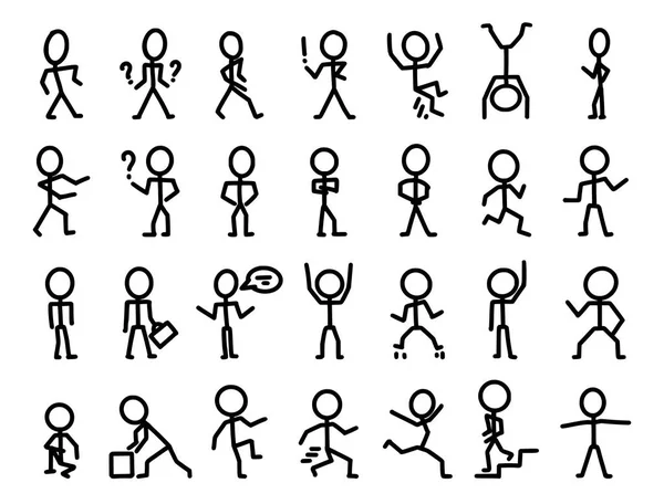 Мультфильм иконы набор набросков людей в различных позах — стоковый вектор