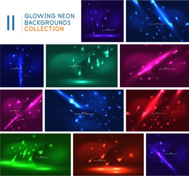 Çekim yıldız şablonları kümesi, neon renk dış uzay vektör arka planlar